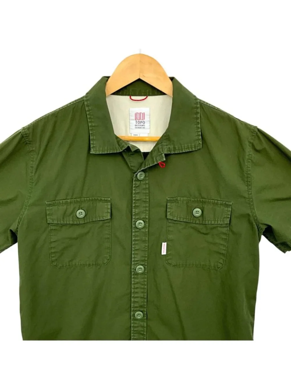 Topo Designs Field Shirt Mens Medium Green Short Sleeve Button Up Cotton Organic